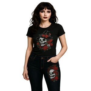 MKM Designs Jeans Womens 9 Blue Denim Vintage Y2K Skull Floral Stretch Dark Wash